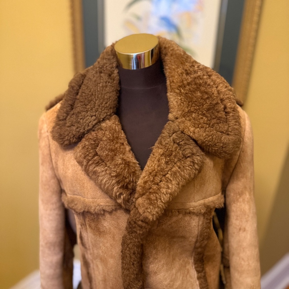 Shearling Coat with Brown Trim - Picture 3 of 11
